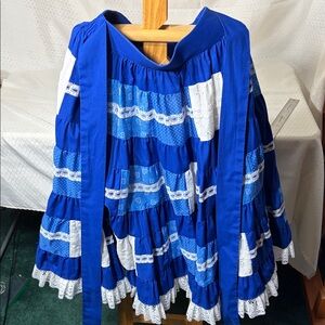 Blue and White Tiered Skirt with Lace Trim Square Dance homemade skirt